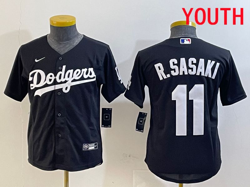 Youth Los Angeles Dodgers #11 R.Sasaki Black Game 2025 Nike MLB Jersey style 1->youth mlb jersey->Youth Jersey